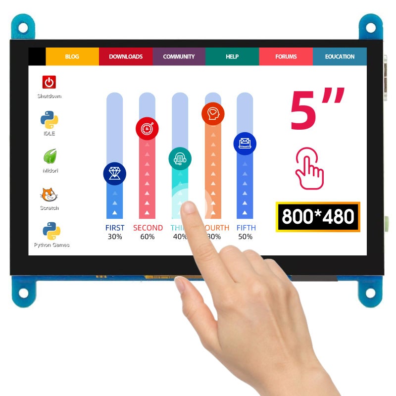 ELECROW 5 Inch Touch Screen Monitor for Raspberry Pi - 800Ã—480 Mini Monitor Touchscreen LCD Display Compatible with Raspberry Pi 5/4/3B+/3B, BB Black, Banana Pi, Jetson Nano, Windows, PC - Image 1